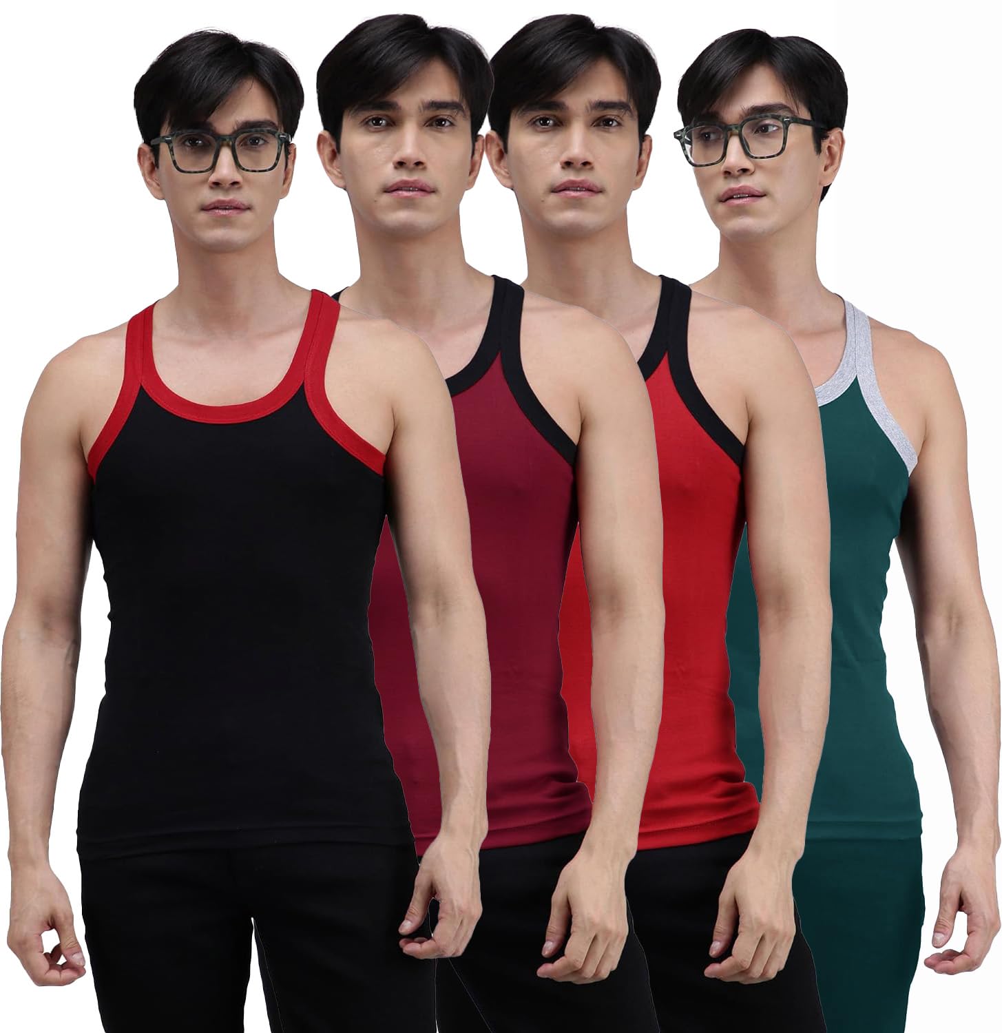 Men's Cotton Solid Assorted Scoop Neck Sleeveless Gym Vest - Pack of 4 (#Gym-Vest)-image-17