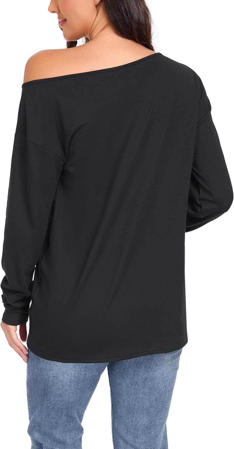 Off The Shoulder Tops for Women-Oversized T Shirts Casual Loose Fit Workout Long Sleeve Shirts 2025 Fashion - Image 3