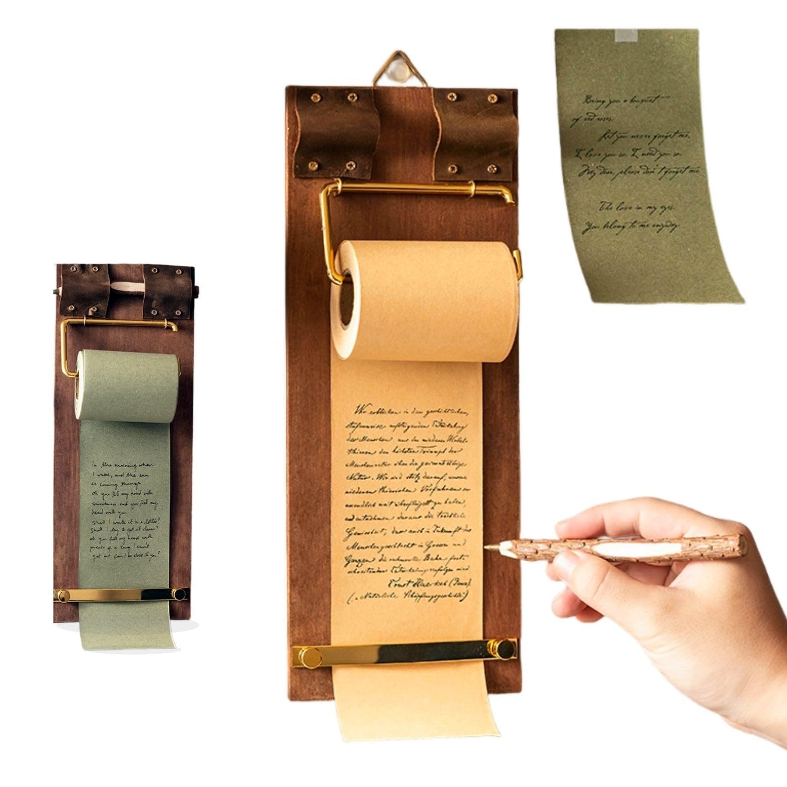 Vintage Clipboard Hanging Memo Board, Wall Mounted Paper Roll, Kraft Paper Roll Holder, Multi-Functional Decor Note Dispenser for Office Home Kitchen Cafe (Yellow)