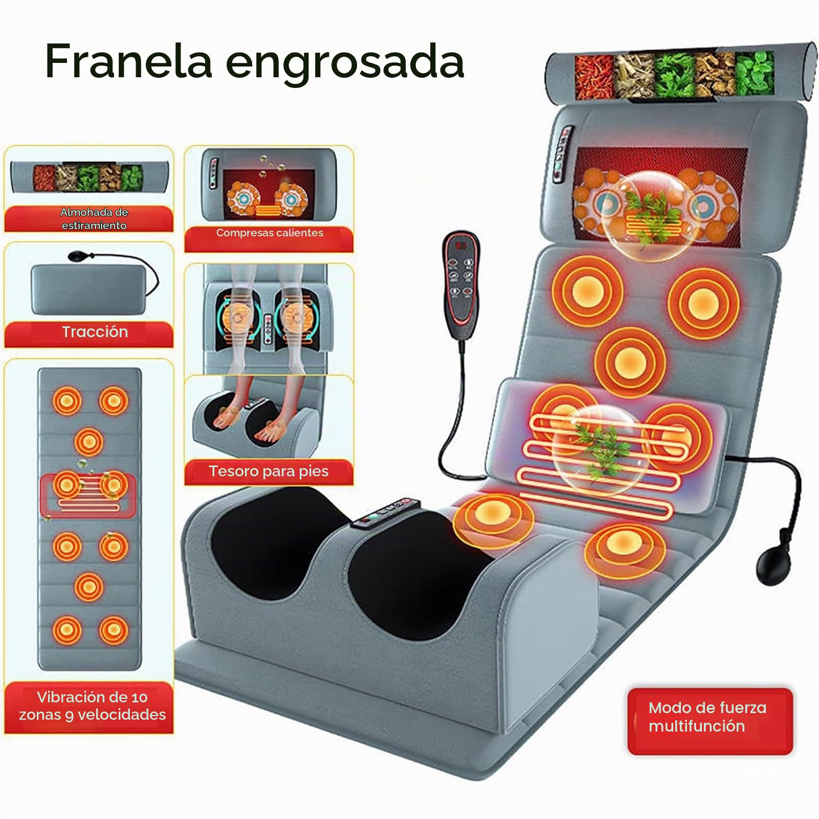 Estera De Masaje Con Calefacción, Con 20 Cabezales De Masaje Shiatsu Para Cuello, Estera Masajeadora De Cuerpo Completo, 10 Motores De Vibración, Colchón De Masaje Para Cuello, Espalda,cintura,piern