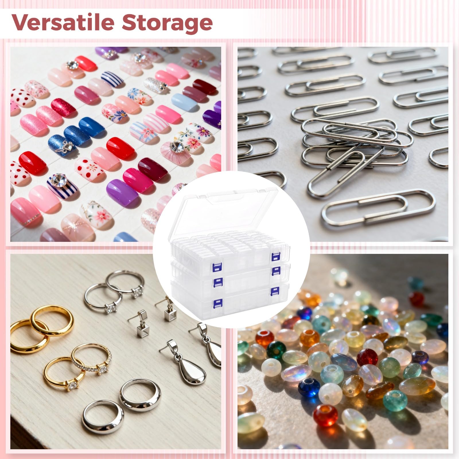 138-teiliges Kunststoff-Aufbewahrungsset für Perlen, mit 135 kleinen Boxen und 3 großen Sortierkoffern, transparente Klappdeckelboxen für Schmuck, Bastelmaterial und Kleinteile