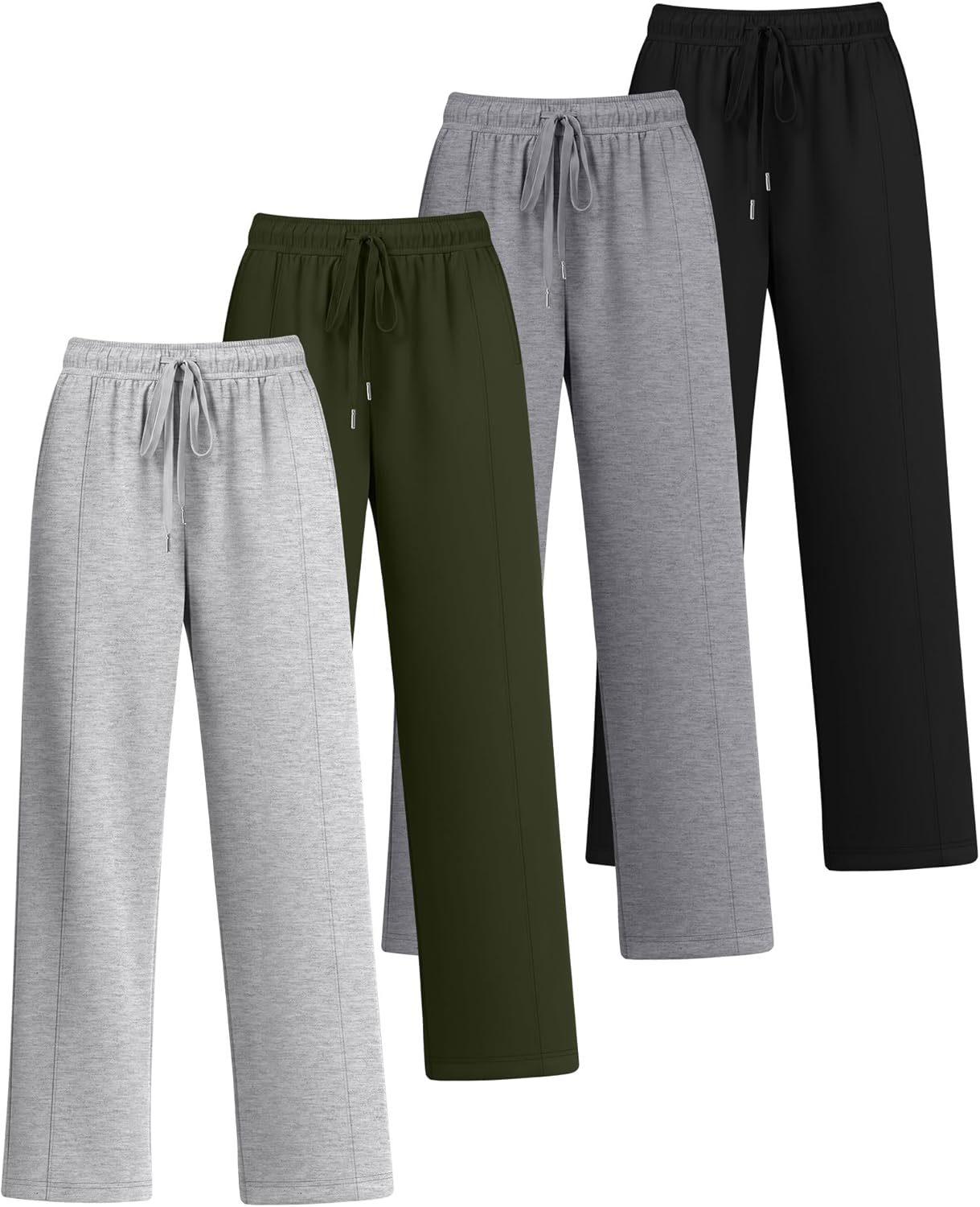 4 Pack Women's Plus Size Wide Leg Lounge Pants High Waisted Drawstring Sweatpants Elastic Casual Pants with Pockets - Image 3