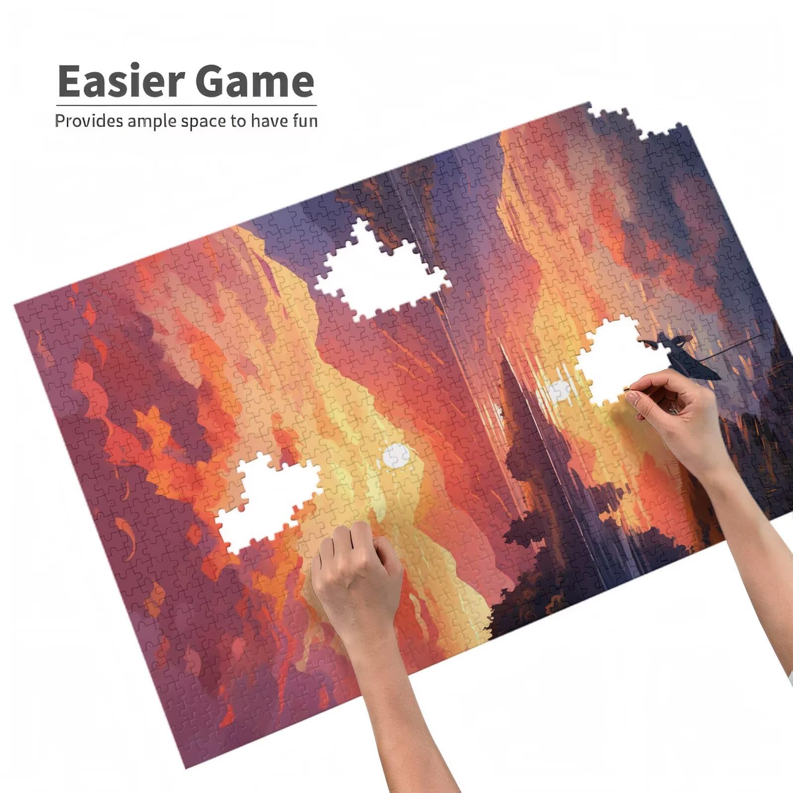 5000 sztuk puzzli dla dorosłych, kreatywne niemożliwe puzzle dla dorosłych początkujących, duża drewniana układanka z plakatem i pudełkiem do przechowywania, wystrój domu, motyw: zachód słońca i góry