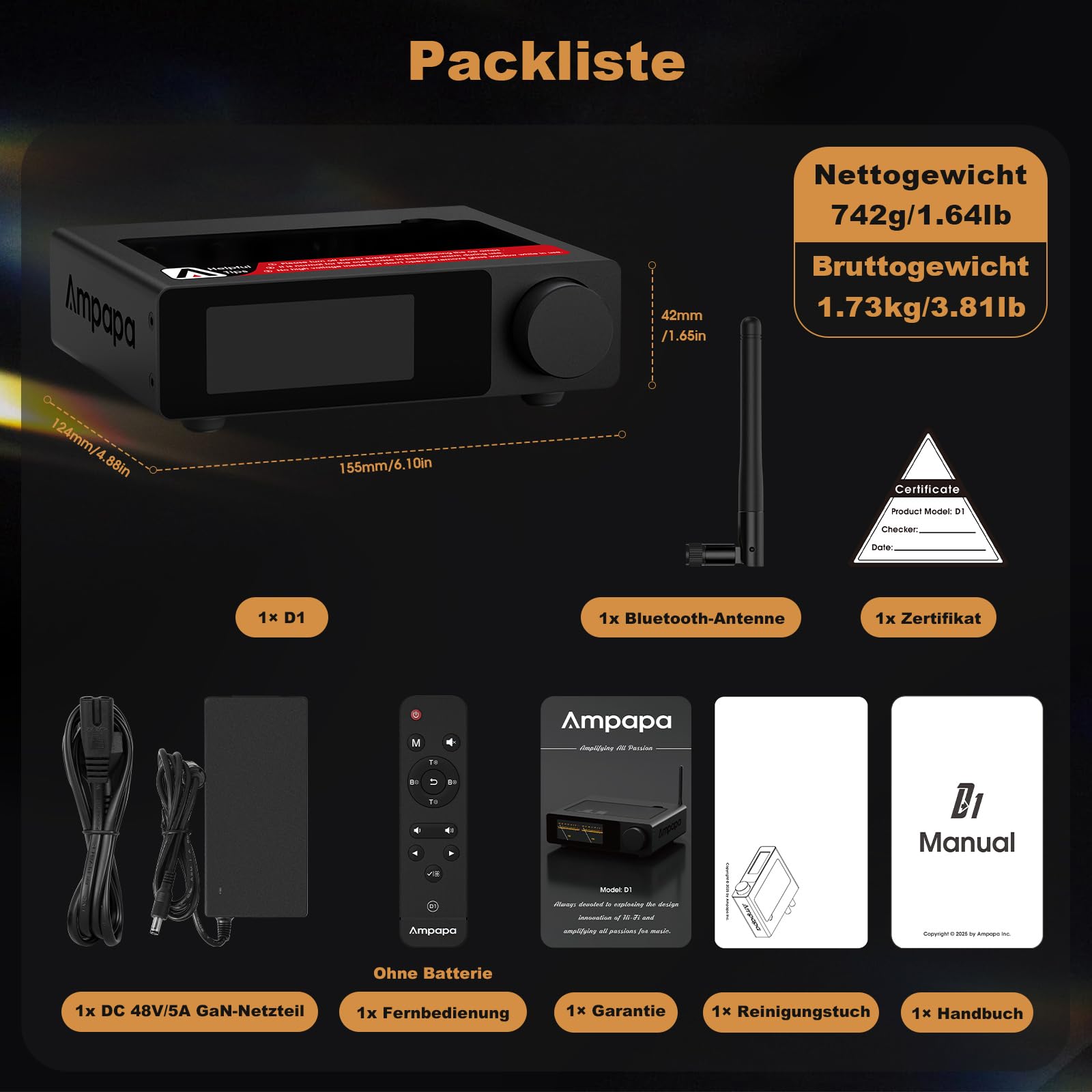 D1 2-Kanal Bluetooth Verstärker HiFi 300W×2 Stereo Amplifier mit HPF, VU-Meter, SUB Pre-Out, TRS-Eingang, Klangregelung & Fernbedienung