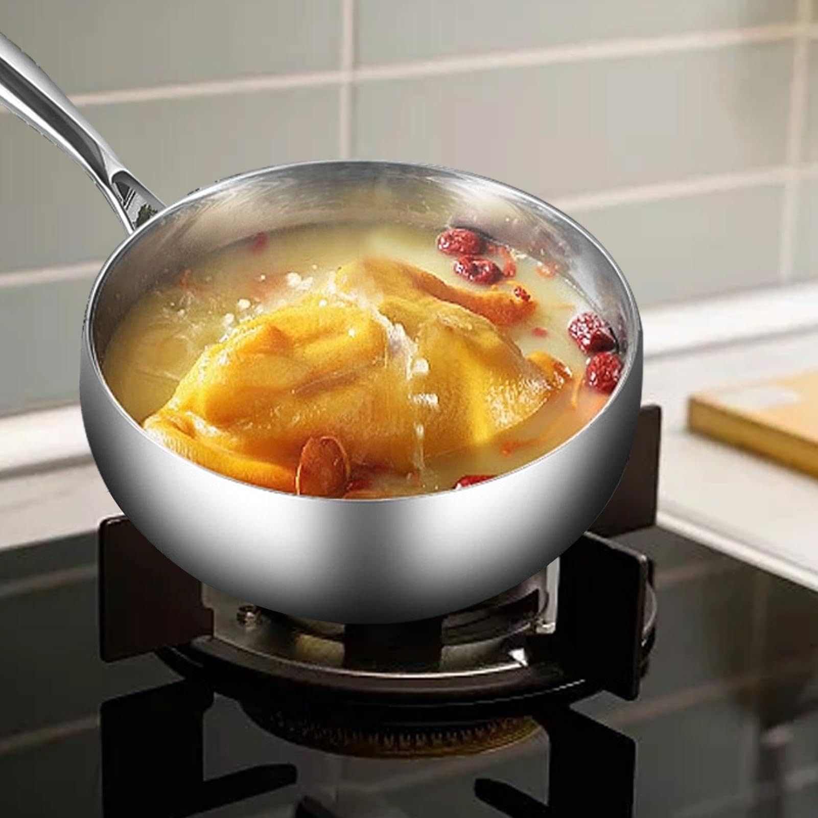 Generisch Poêles à frire en titane de 28 cm de profondeur avec couvercle, batterie de cuisine à induction à plat | Poêle mélangeur antiadhésive à chauffage rapide pour braiser des soupes dans la