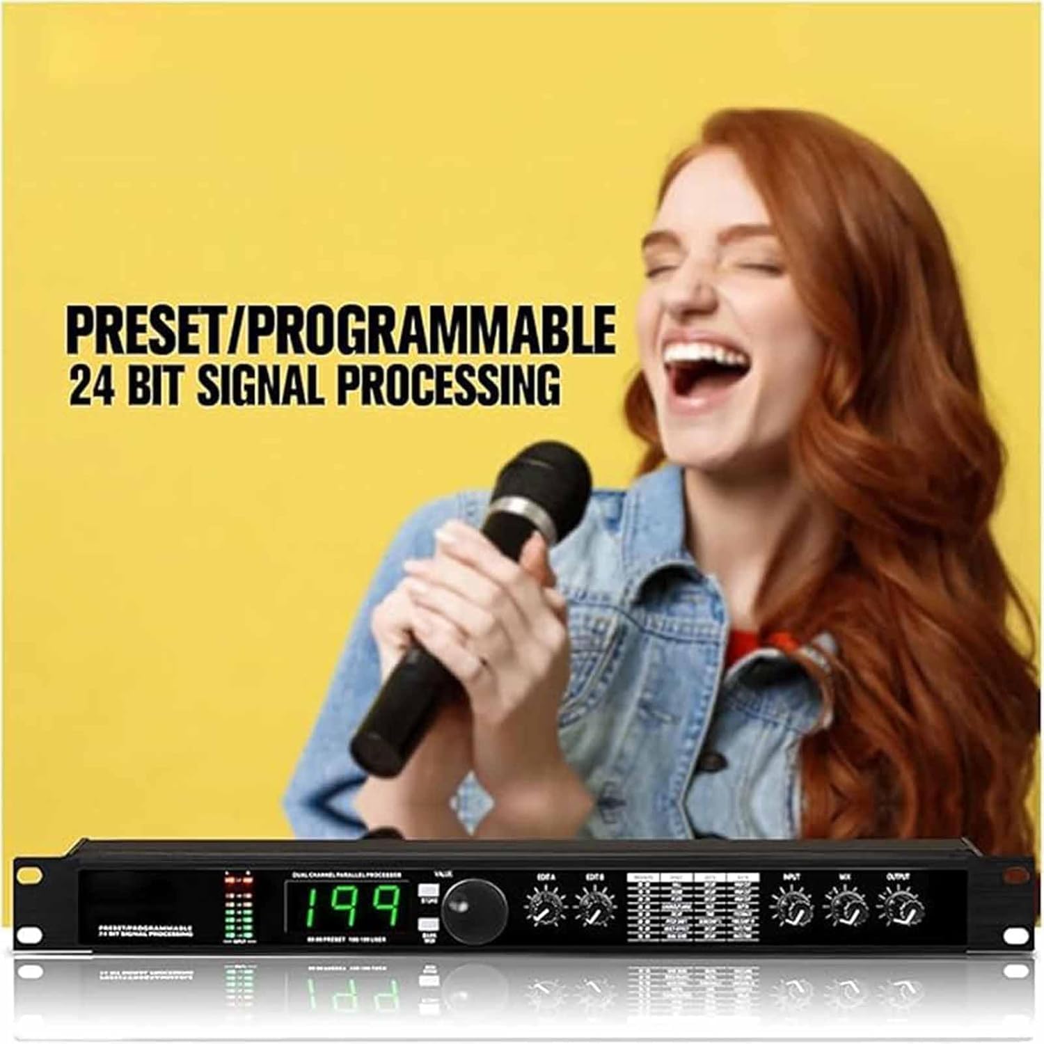 Reverberación Digital Profesional, Ecualizador De Procesador De Audio Profesional, Procesamiento De Señal Programable Preestablecido De 24 bits, 99 Programas Preestablecidos, Memoria para 199