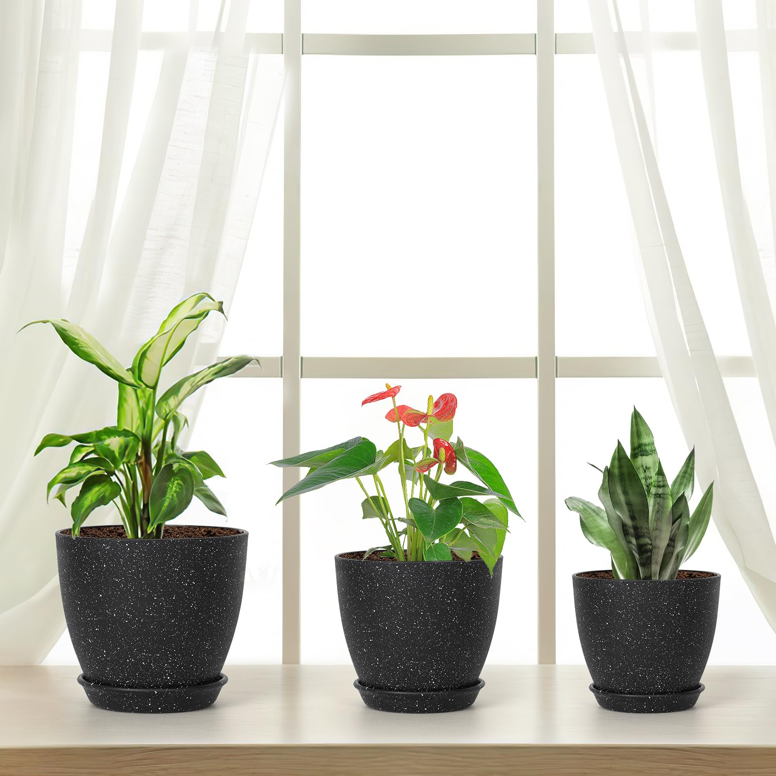 Set Di 5 Vasi Rotondi In Plastica Gialla Per Piante, Misure Crescenti Da 11 A 24 Cm, Capacità 1-10L