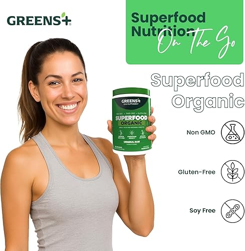 Miniatura 2 de Greens+ Superalimento en polvo orgánico RAW, apoyo inmunológico súper mezcla, patada matutina, impulso de energía, nutrición vibrante salud,