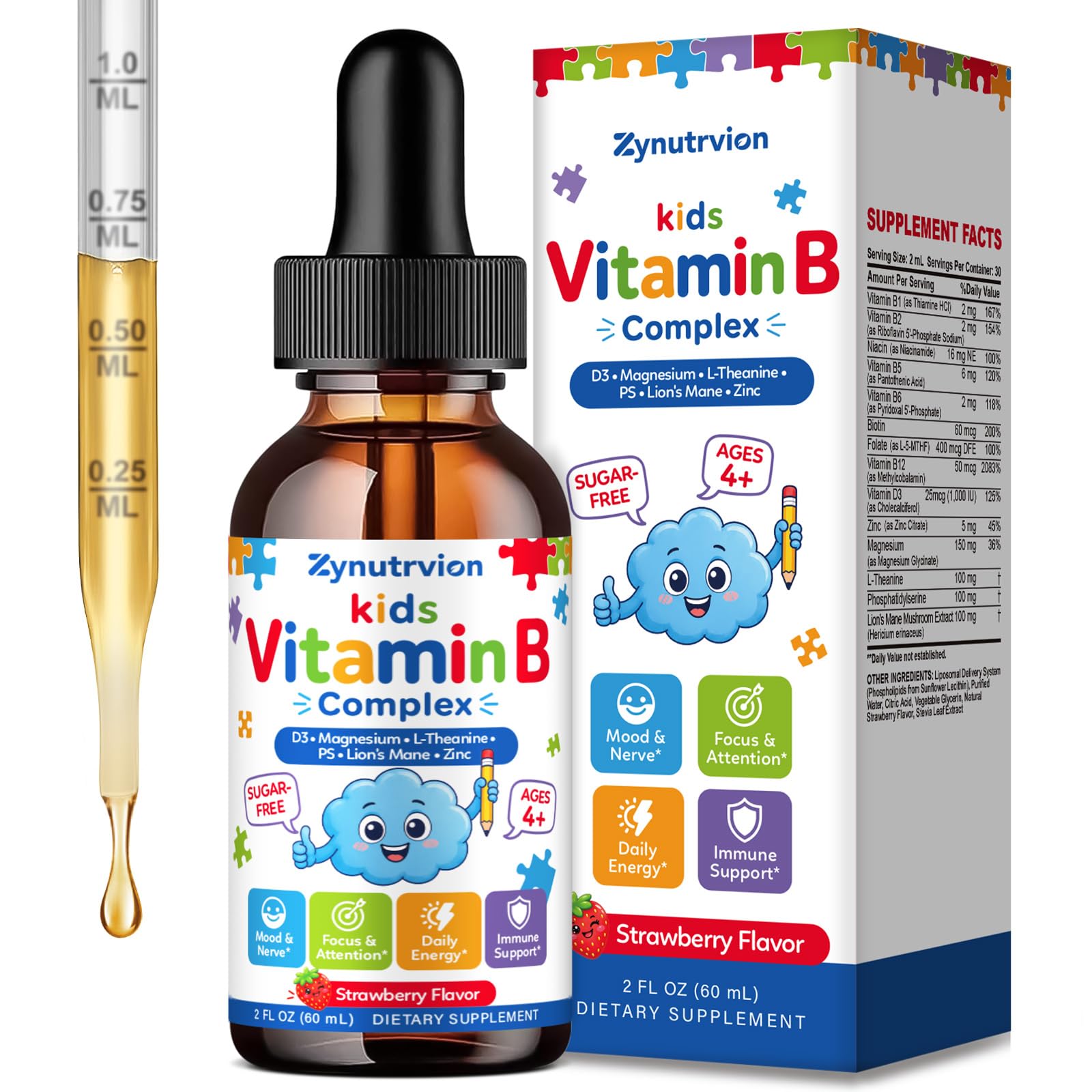 Kids Methylated Vitamin B Complex Liquid Drops, B12 5-MTHF, Sugar Free