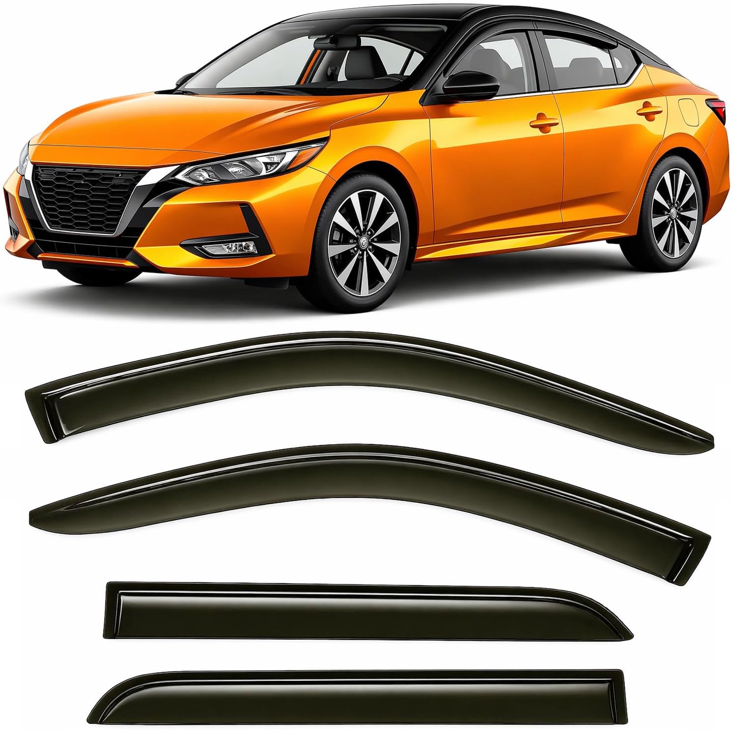 olltoz Tape-On Dark Tinted Side Window Visor Deflectors Vent Rain Guards Compatible with Nissan Sentra 2020 2021 S SV SR