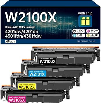 W2100X 210X Toner Cartridges 4 Pack High Yield with Chip Compatible with 210X 210A for Color LaserJet Pro MFP 4301fdw 4301fdn Pro 4201dw 4201dn Series Printer Ink W2100X W2100A