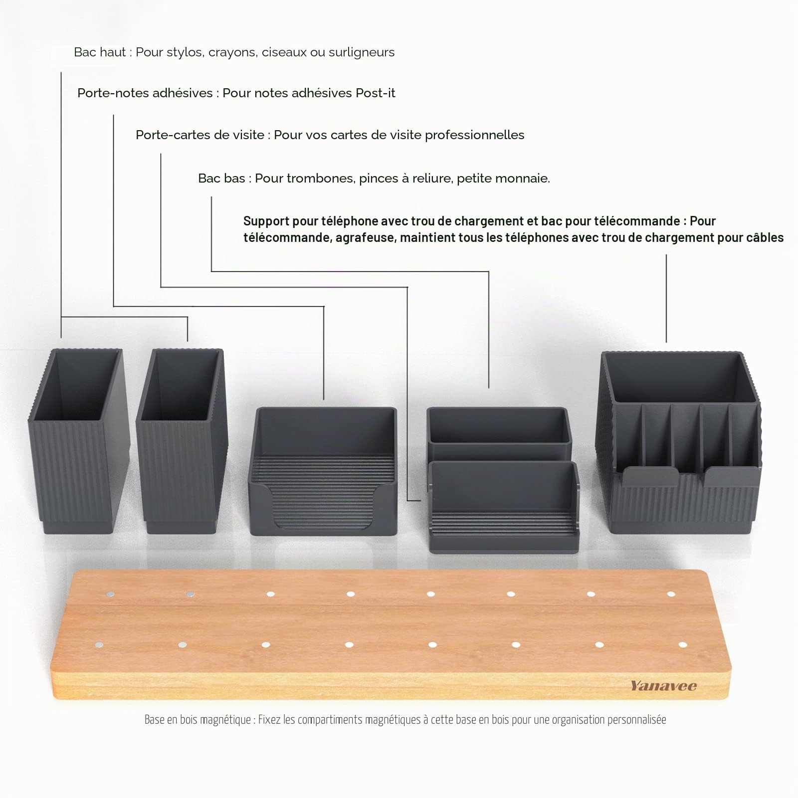 Organisateur de Bureau avec Porte-Stylo Réglable, Support de Téléphone, Porte-cartes de Visite, Pot à Crayons, Plateau de Notes Autocollantes, Organiseur de Table pour Bureau à Domicile