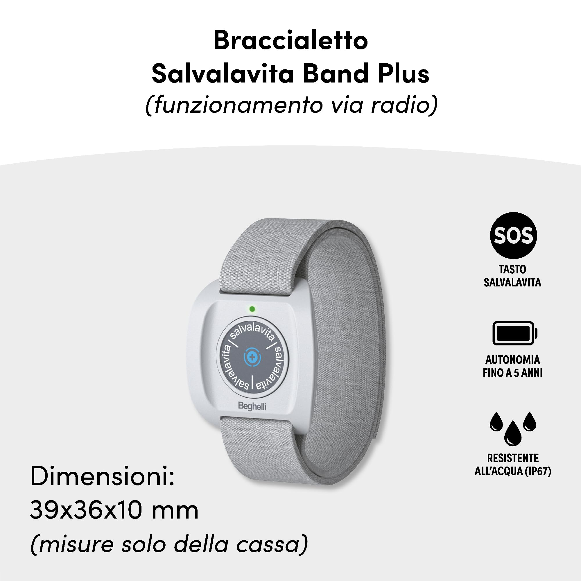 Beghelli - Telefono Salvavita e Braccialetto, Salvalavita Phone SLV30N GPS Plus + Salvalavita Braccialetto SLV Band Plus, SOS con GPS, Tasto Emergenza, Chiamata Rapida, Display 2.8” (Colore Grigio)