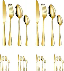 Conjunto de Talheres Dourados 24 Peças - Kit Completo para 6 Pessoas em Aço Inoxidável com Acabamento Uniforme