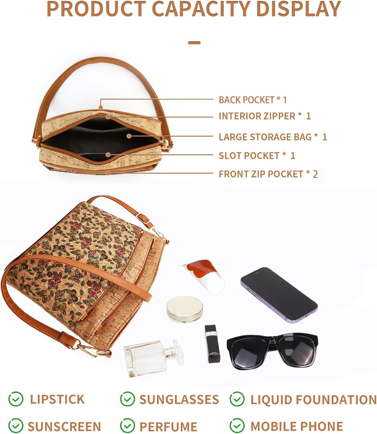 Natural cork shoulder bag handbag vintage crossbody shoulder bag - Image 6