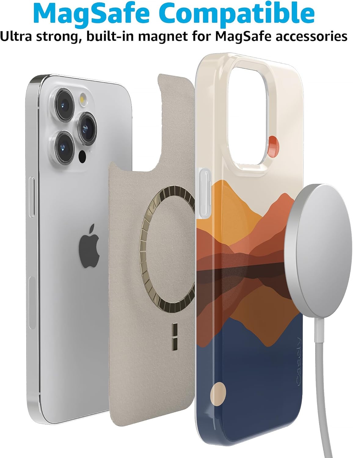Casely iPhone 15 Pro Max Case | Opposites Attract | Day & Night Mountains | Compatible with MagSafe | Classic Ultra Slim Design