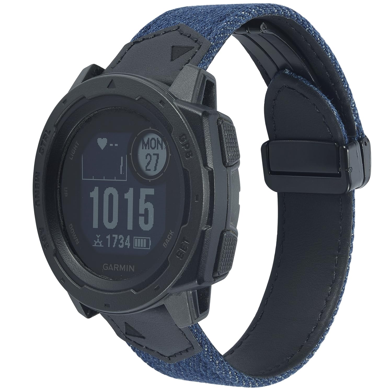 GARTOOWatch Band for Instinct/Instinct 2 Solar Bands, Soft Denim Canvas with Leather Sweatproof Wrist Strap for Instinct Tactical/Tide/Esports/Instinct Solar-Max Wrist 8.6" Strap