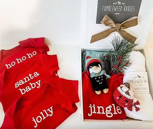 Miniatura 2 de Christmas Baby Gift Set - Penguin & Hot Cocoa Baby Gift Box with Swaddle, Burp Cloth, Personalized Bodysuit and Hand Crocheted Ornaments for Baby