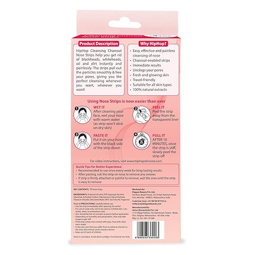 Miniatura 7 de HipHop Skin Care - Tiras de nariz de carbón (10 tiras), removedor de puntos negros, limpiador de poros con extractos naturales para mujeres, todo