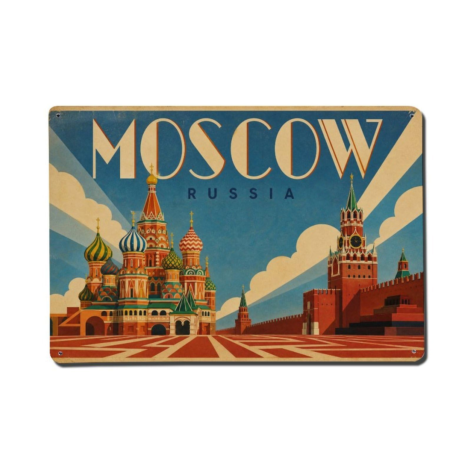 Metal Tin Sign Travel Vintage Russia Moscow