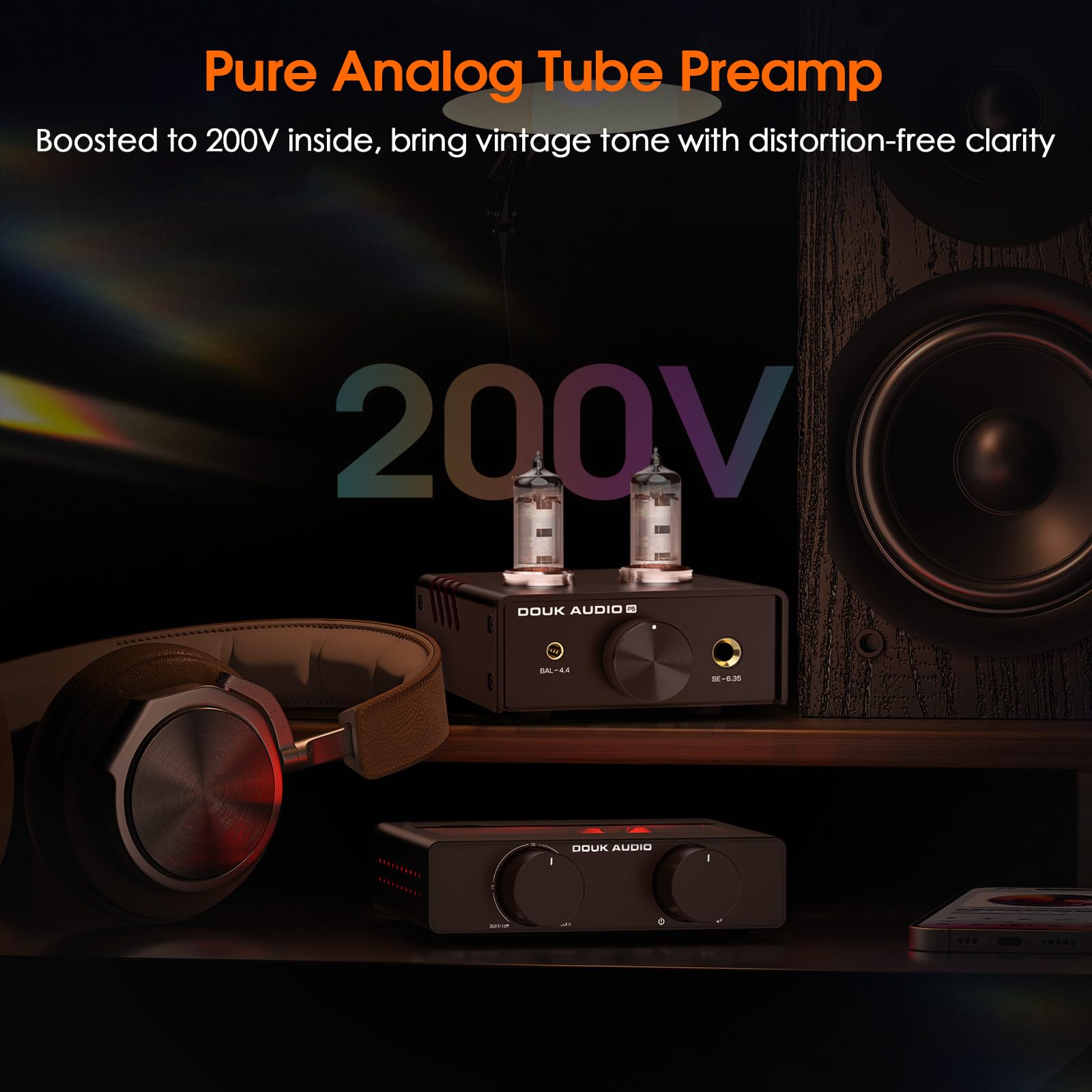 Douk Audio Mini Tube Amplificateur Casque Préampli Audio Stéréo de Bureau avec Prise 4,4/6,35 mm (Alliage d'Aluminium)