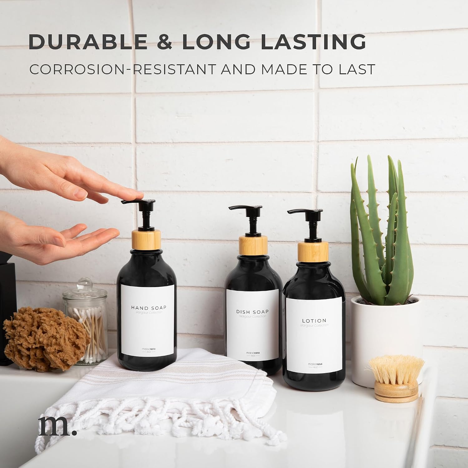 MaisoNovo Soap Pump Replacement - 2X Black Bamboo Pumps - Pump Dispenser - Soap Dispenser Pump Replacement - Stainless Steel Soap Pump - Pump for Soap Dispenser image 4