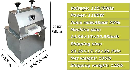 Miniatura 3 de INTSUPERMAI Prensa comercial de caña de azúcar, máquina exprimidora de caña de azúcar, extractor de jugo de caña de azúcar, 110 V, exprimidor