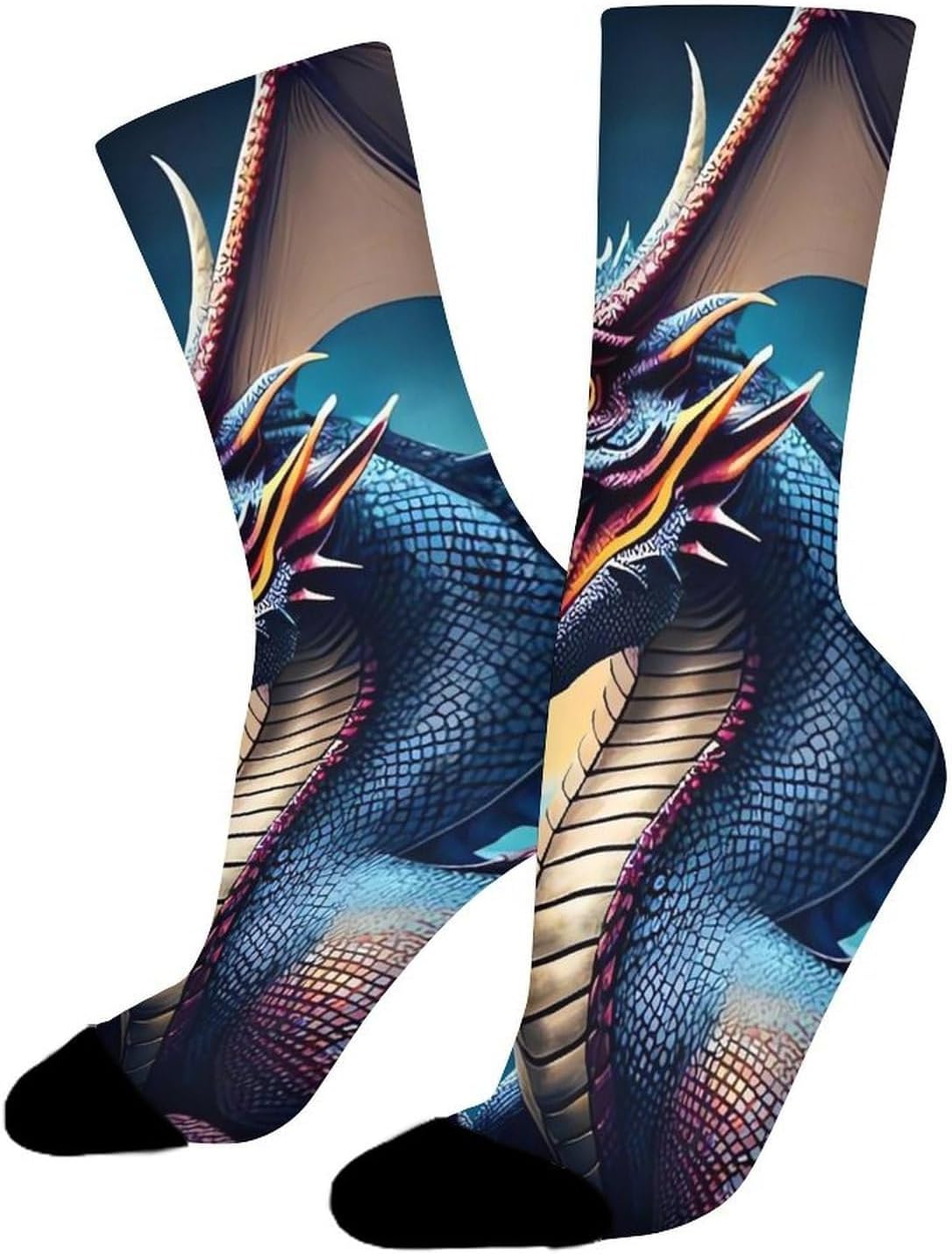 Moisture Wicking Socks, Breathable, Lightweight Crew Sock, Casual | Roaring Dragon Work Socks for Women Men, Elastic Soft Boot Socks for Travel, Seamless