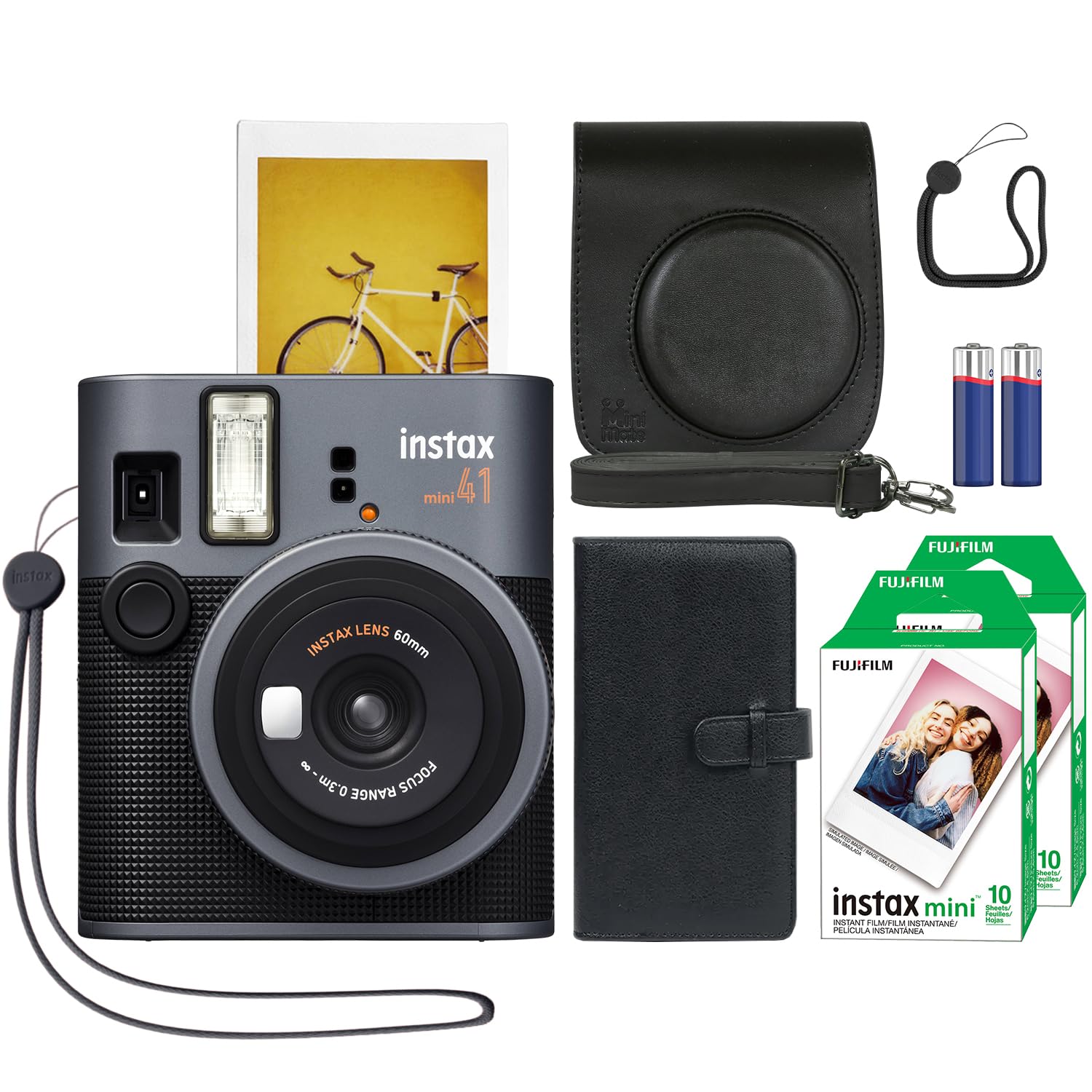 Fujifilm Instax Mini 41 Instant Film Camera Black + 20 Instax Instant Film Prints Bundle