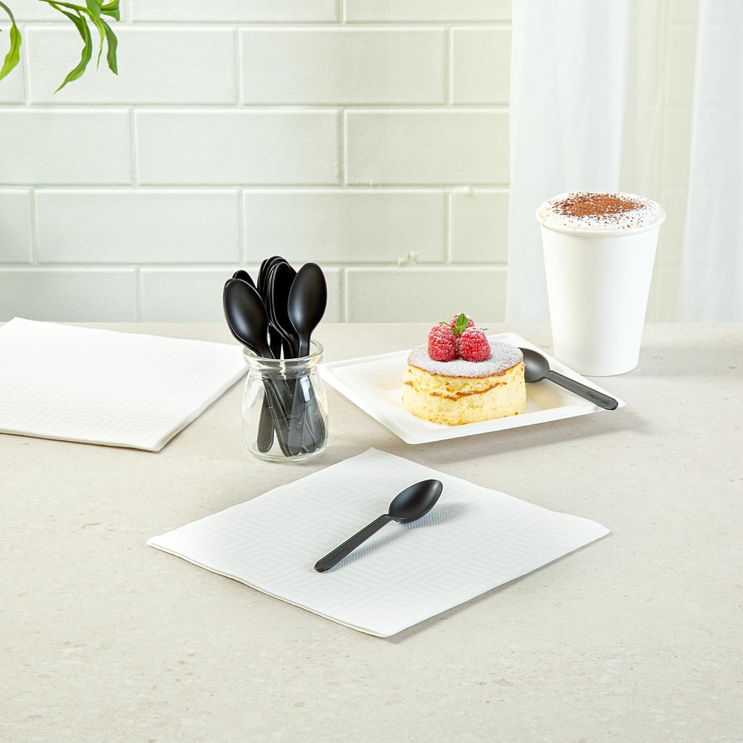 Basic Nature 5 Inch Tasting Spoons, 1000 Disposable Dessert Spoons - Sustainable, Withstands Heat Up To 185F, Black CPLA Plastic Cake Spoons, Durable, Ideal For Large Events - Restaurantware