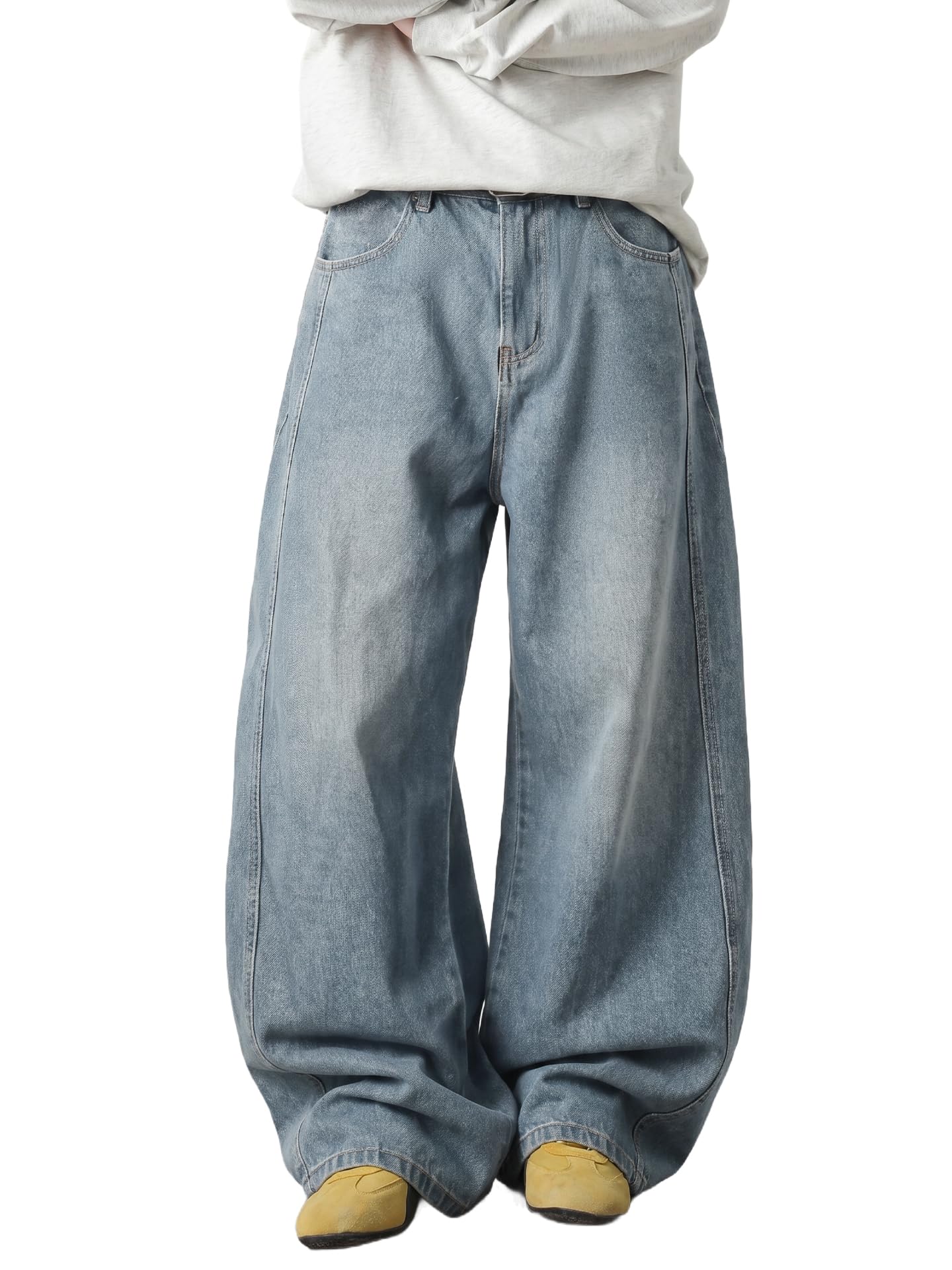 Mens Baggy Jeans Wide Leg Loose Fit Hip Hop Vintage Jeans Relaxed Fit Elastic Waist Denim Pants Skate Streetwear Y2K