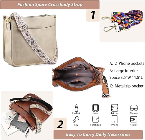 Miniatura 3 de KlaOYer 2 bolsas de correa ajustables, bolsos cruzados para mujer, bolso con correa de guitarra, bolsos veganos, bolsa de hombro suave para mujer