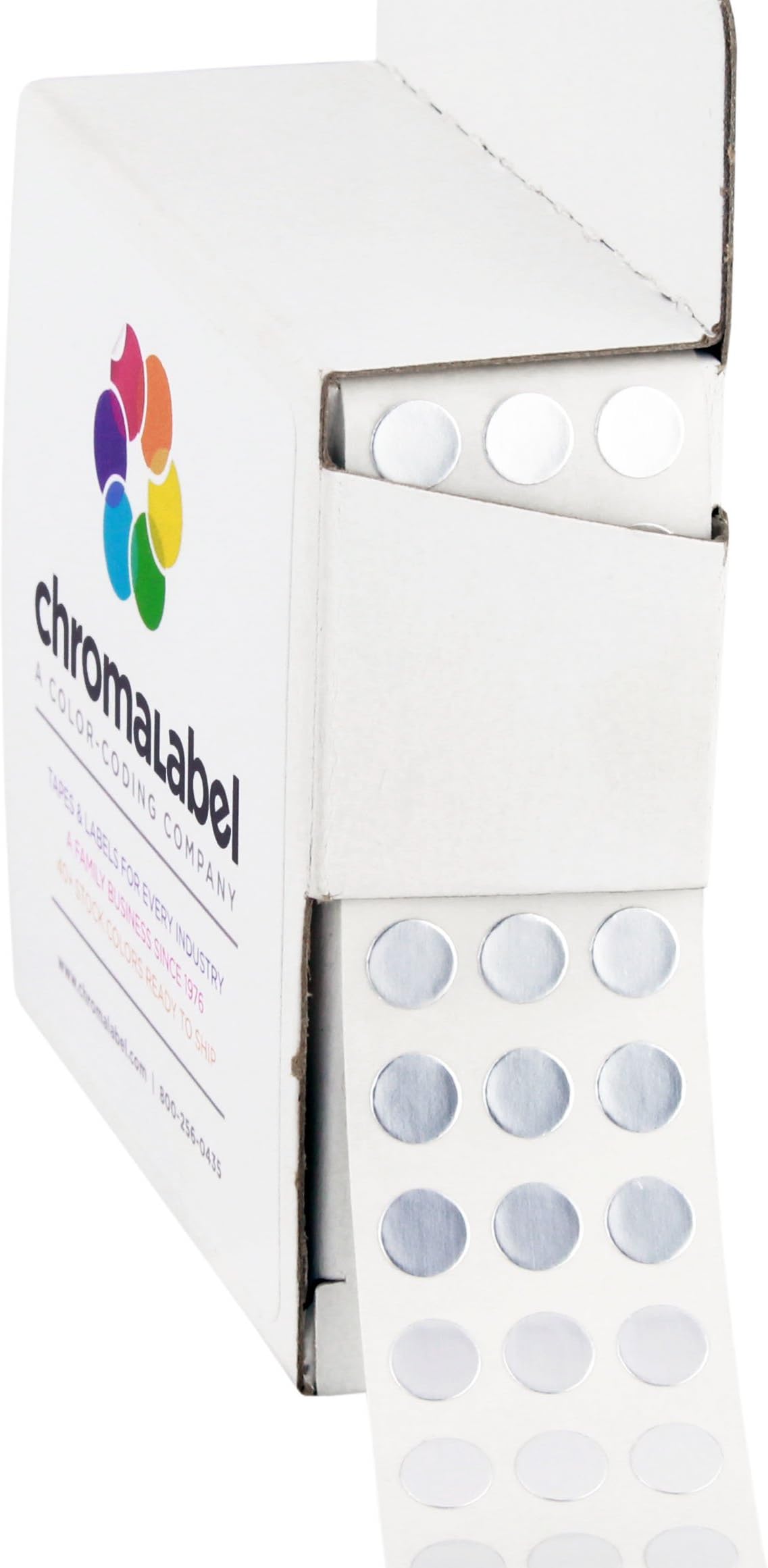 ChromaLabel0.25 inch Metallic Silver Sticky Color Coding Dot Stickers, Ideal for Pricing, Office Supplies, Teachers, Comes with Handy Dispenser - Great for Retail, Manufacturing, Recreation