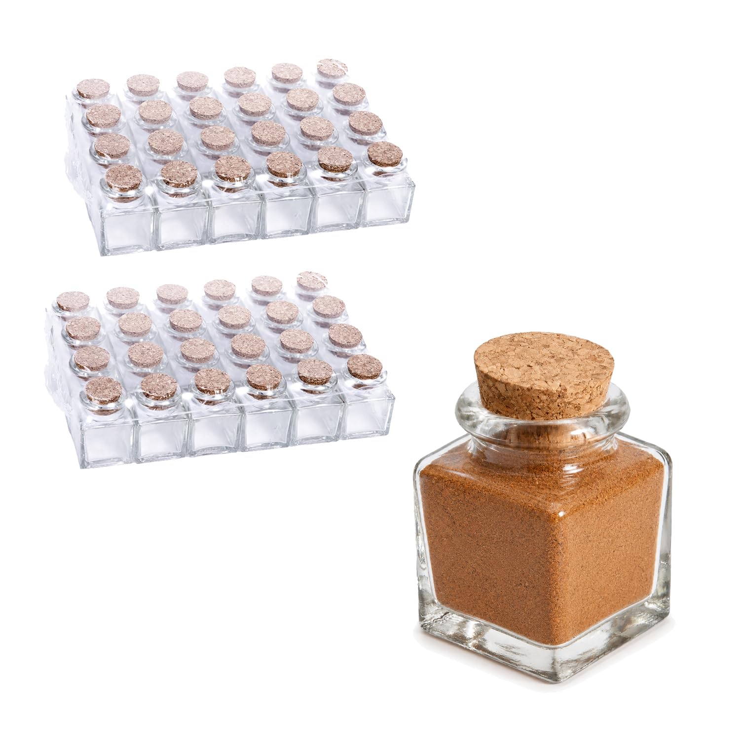 Two Tigers | Botes De Cristal Para Azafrán y Especias 30 ml | Pack 48 Unidades | Con Tapón De Corcho Natural | Para Hostelería Bar Restaurante Gourmet Hierbas Aromáticas Sales Semillas Regalos y Hogar