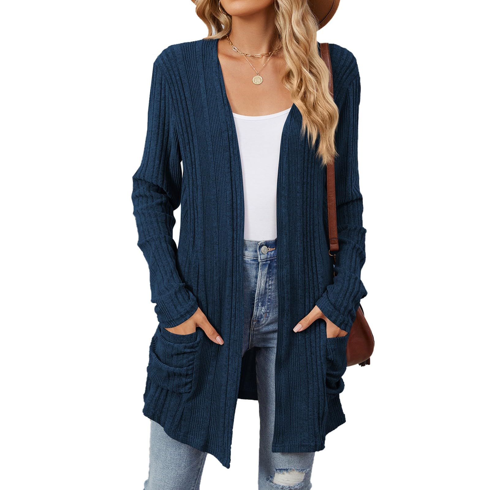 Long Cardigans for Women Long Sleeve Open Front Lightweight Cardigan Cute Chunky Knit Sweater Fall Jackets with Pockets