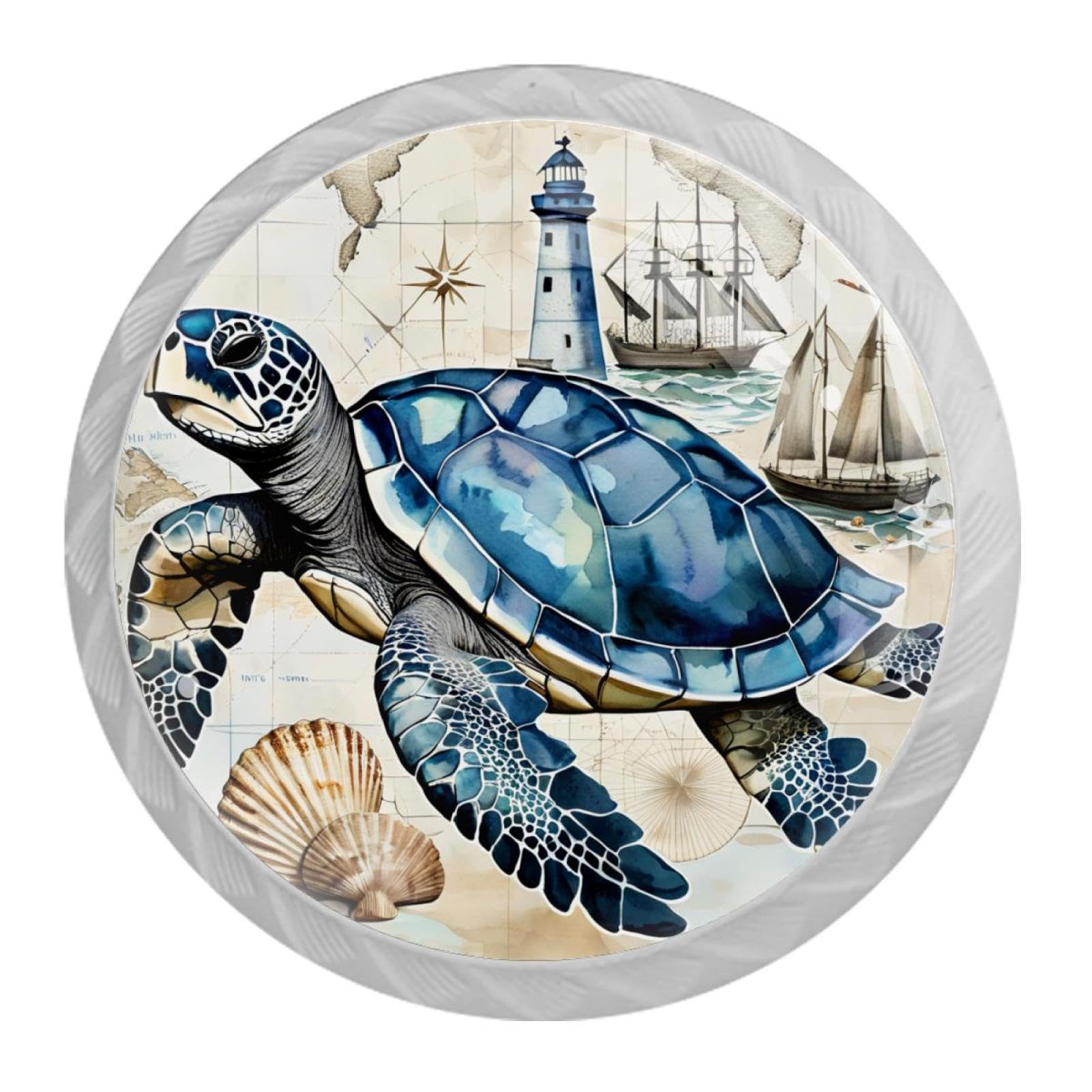 4 Pack White Cabinet Knobs, Retro Turtle Ocean Drawer Handles for Cabinets, Dresser, Cupboard, Bathroom, Bedroom, Kitchen Hardware Closet Door Knob