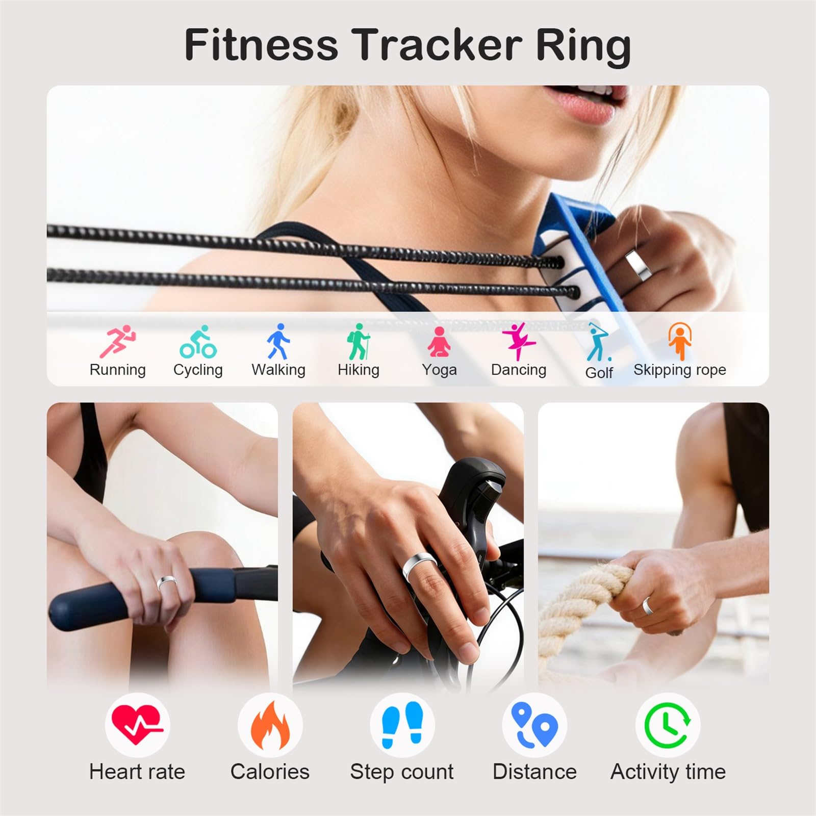 Smart Ring für Damen Herren, Smart Ring Fitness Tracker, Fit Ring mit Schlafüberwachung, Herzfrequenz, Schrittzähler, Langlebige Akkulaufzeit, Keine Abonnementgebühr, Android & iOS Kompatibel
