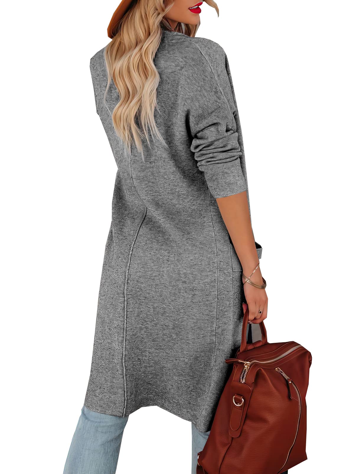 kinstell Cárdigan Largo de Punto para Mujer, Casual, de Manga Larga, con Parte Delantera Abierta, drapeado, con Bolsillos