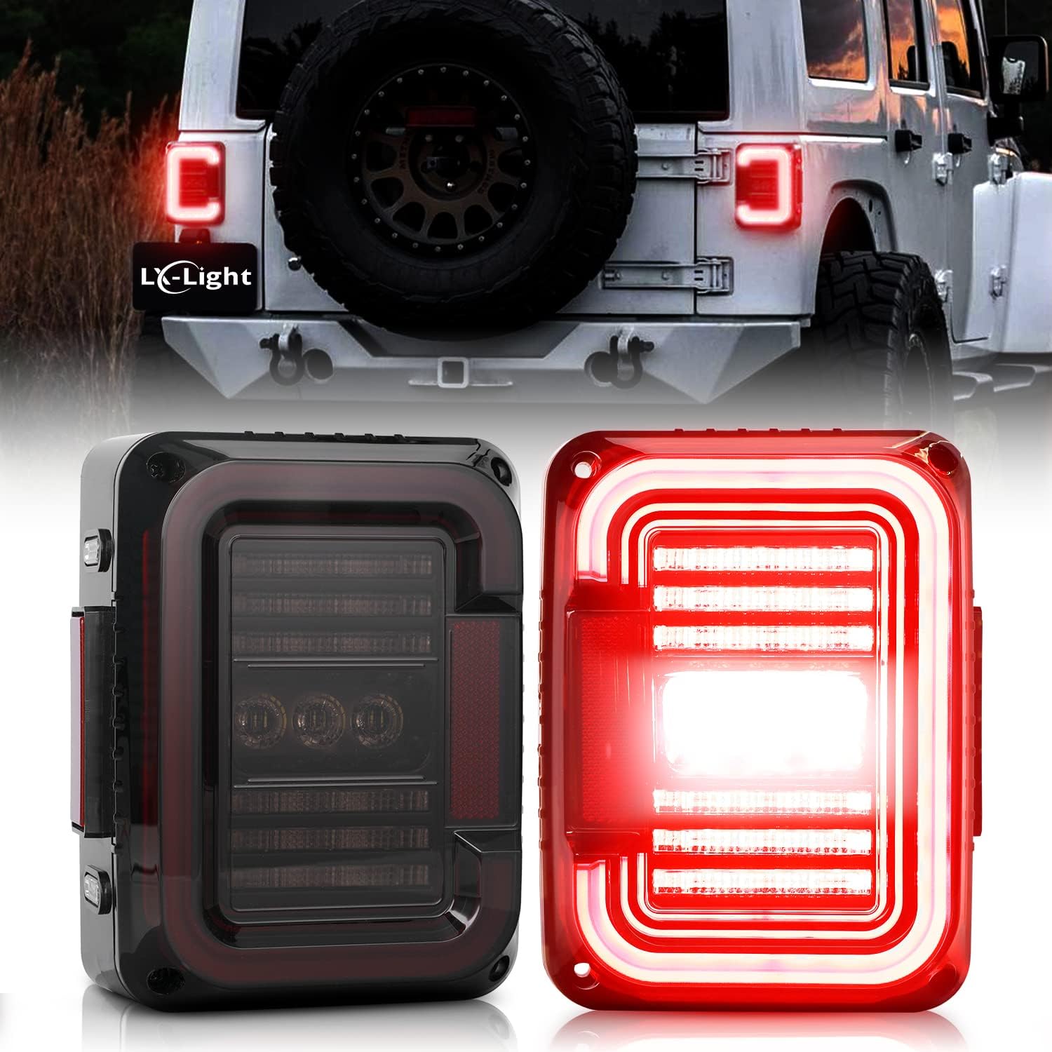 DOT Approved LED Tail Lights Super Bright 20W Reverse Lights with EMC Compatible with Jeep Wrangler JK&JKU 2007-2017 Brake Reverse Light Rear Back Up Lights Daytime Running Lamps
