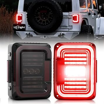 DOT Approved Smoke Lens LED Tail Lights with 20W Reverse Lights for 2007-2017 Jeep Wrangler JK&JKU Brake Reverse Light Rear Back Up Lights Daytime Running Lamps,EMC Build-in