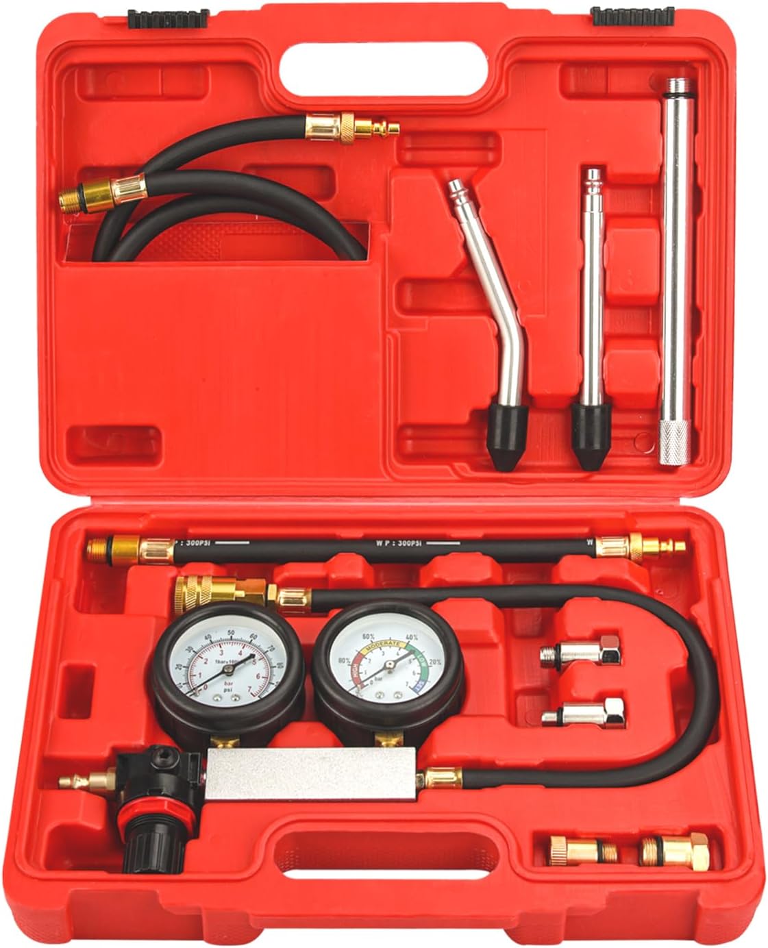 Handor Compression Leakdown Detector Leakage Test Set Cylinder Leak Down Tester Kit Dual Gauge Leakdown Detector Tool Set for Pressure Check & Leakage Rate Test Gasoline Engine