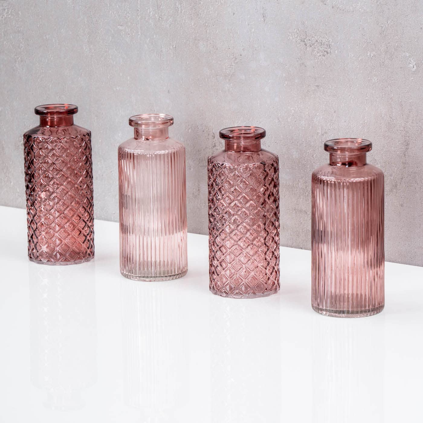 Set van 4 vazen, geel, hoogte 14 cm, zonnegeel, glas, bloemenvaas, tafeldecoratie, lente, bloemendecoratie, glazen vaas, decoratieve vaas