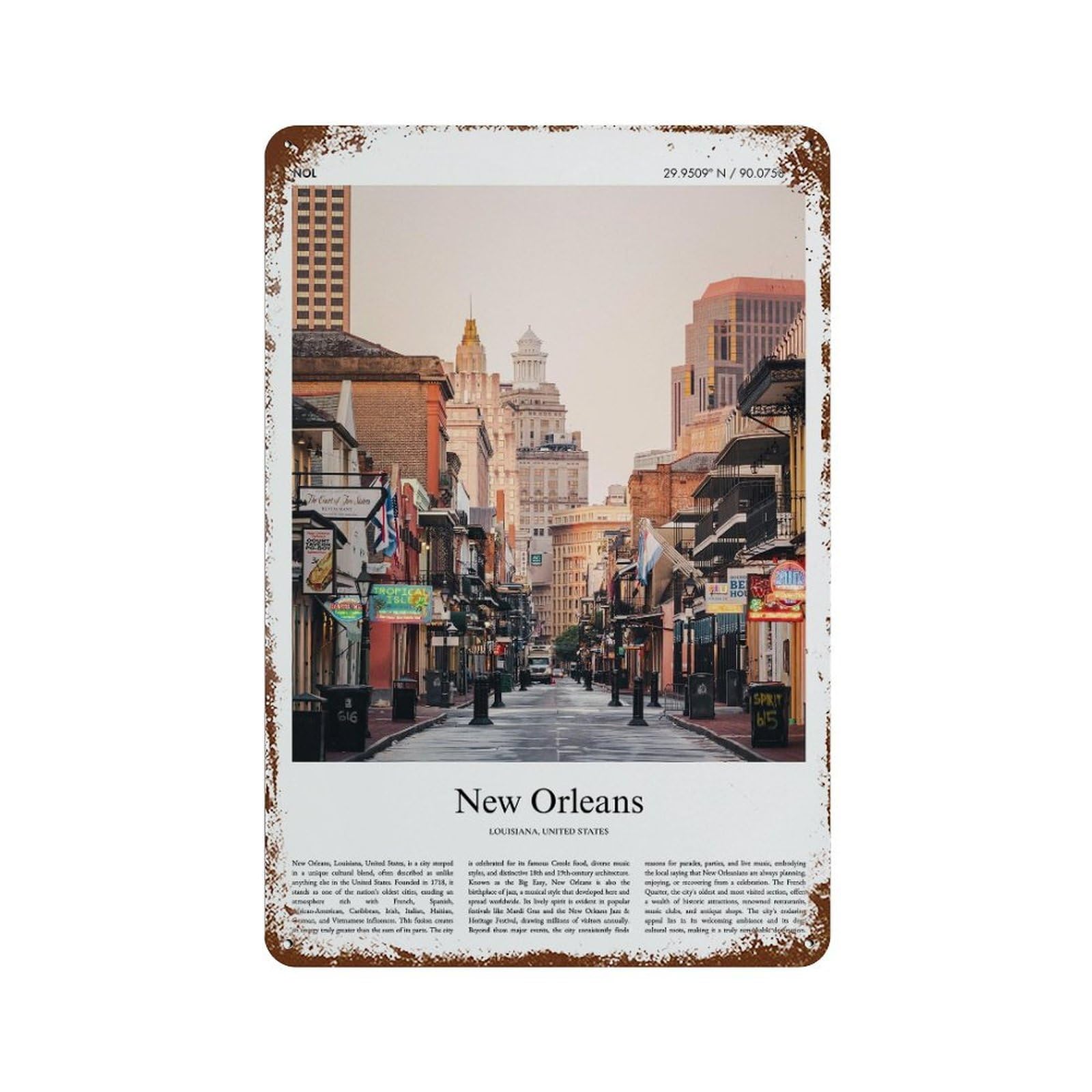 xiaoxiaoshen New Orleans Louisiana, United States, USA City Scenery Wall Decor Art Metal Tin Poster Modern Home Decor Art Home Bar Shop Decorations Vintage Sign 30x20cm