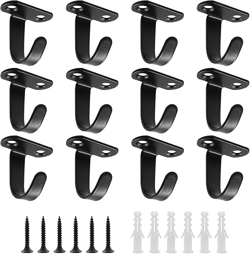 12 ganchos de techo de acero inoxidable para colocar debajo del estante para toallas, ganchos resistentes para cocina, armario, armario, baño (negro