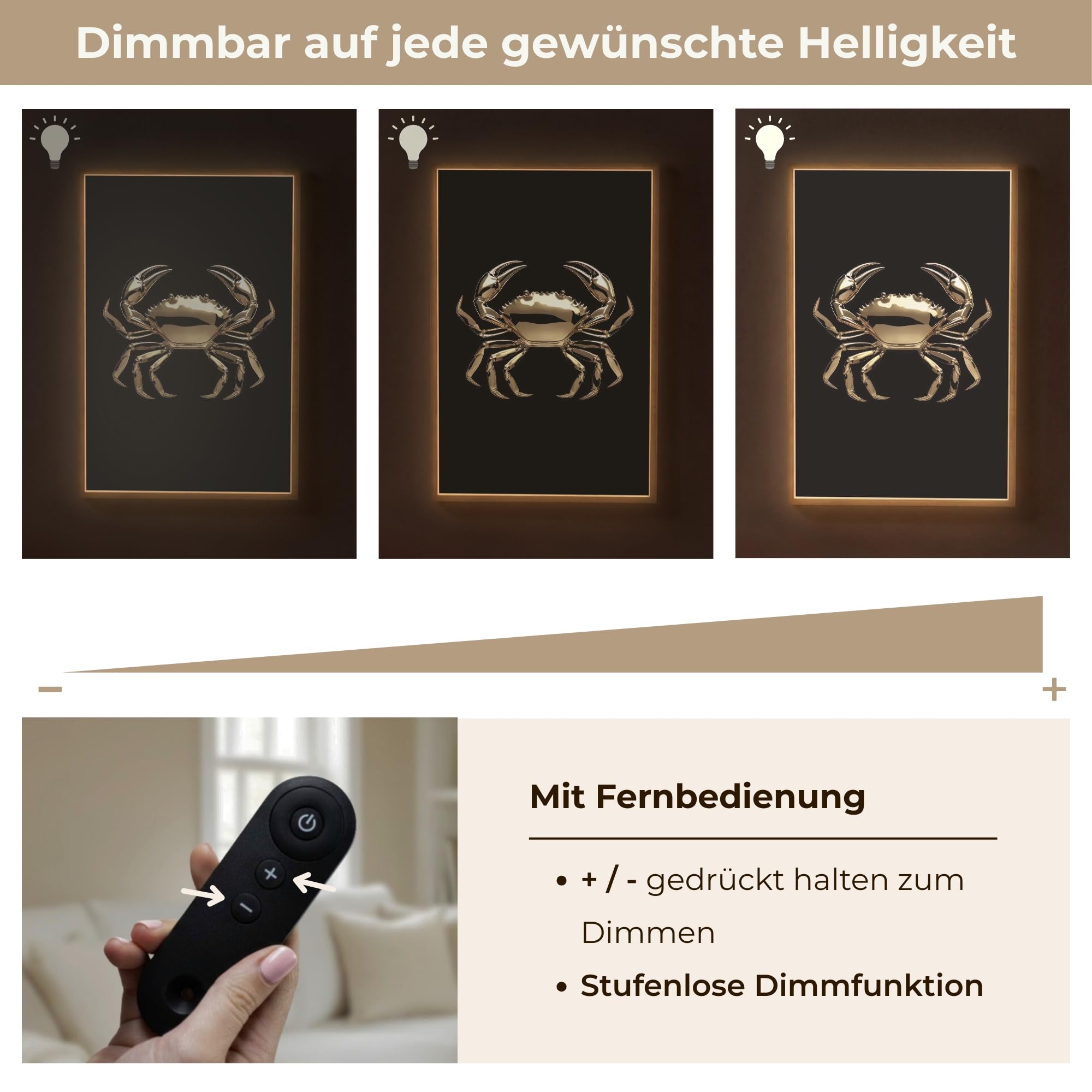 Wandlampe Wohnzimmer 60x90 cm Aufladbar Wandleuchte LED Lampe Wand Nachtlicht Schlafzimmer Flur Wandbeleuchtung Warmweiß Wall Lamp Gold - Krabbe - Tiere - Schwarz