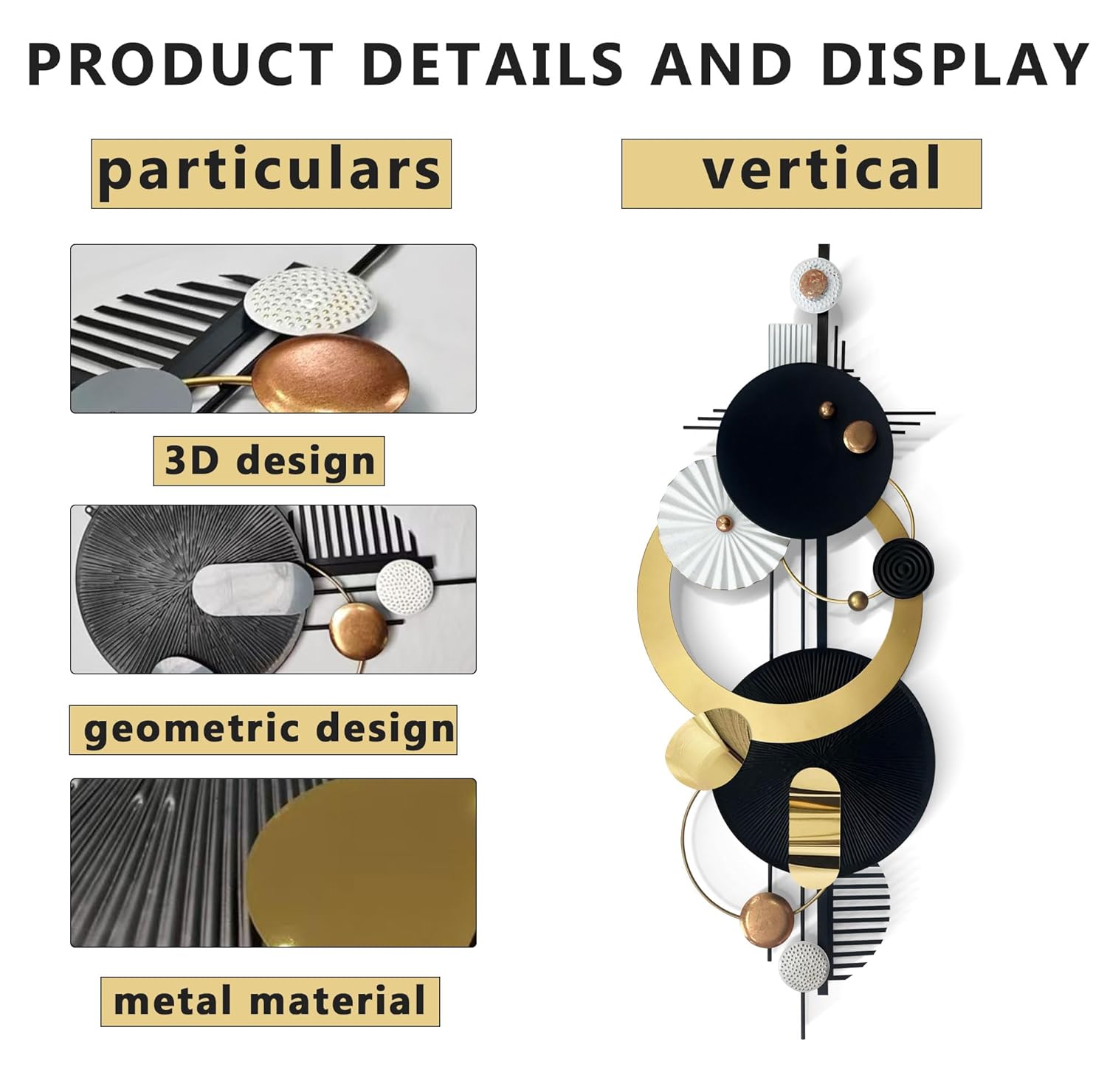 Large Modern Abstract Metal Wall Art, Black and Gold Geometric Circles Wall Decoration, Contemporary Home Decor,59 × 24 inches Wall Art for Living Room/Dinning... - Image 4