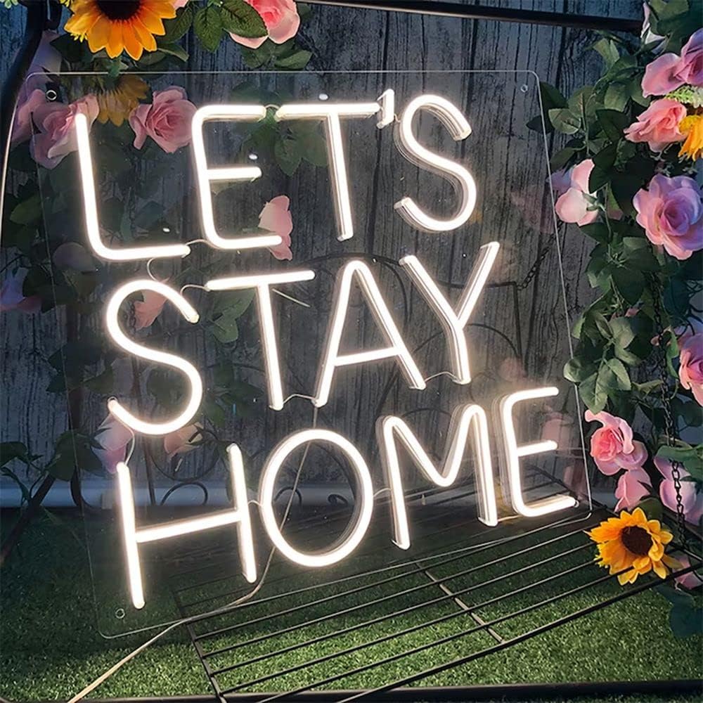 Let's Stay Home Neon Sign Home Wall Decor Custom Led Signs Hangings Lights Personalized Neon Signs Gift for Her Bedroom Decoration,Size:43cm