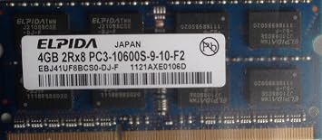 ELPIDA EBJ41UF8BCS0-DJ-F 4GB NOTEBOOK SODIMM DDR3 PC106001333 UNBUF 1.5v 2RX8 204P 512MX64 256mX8