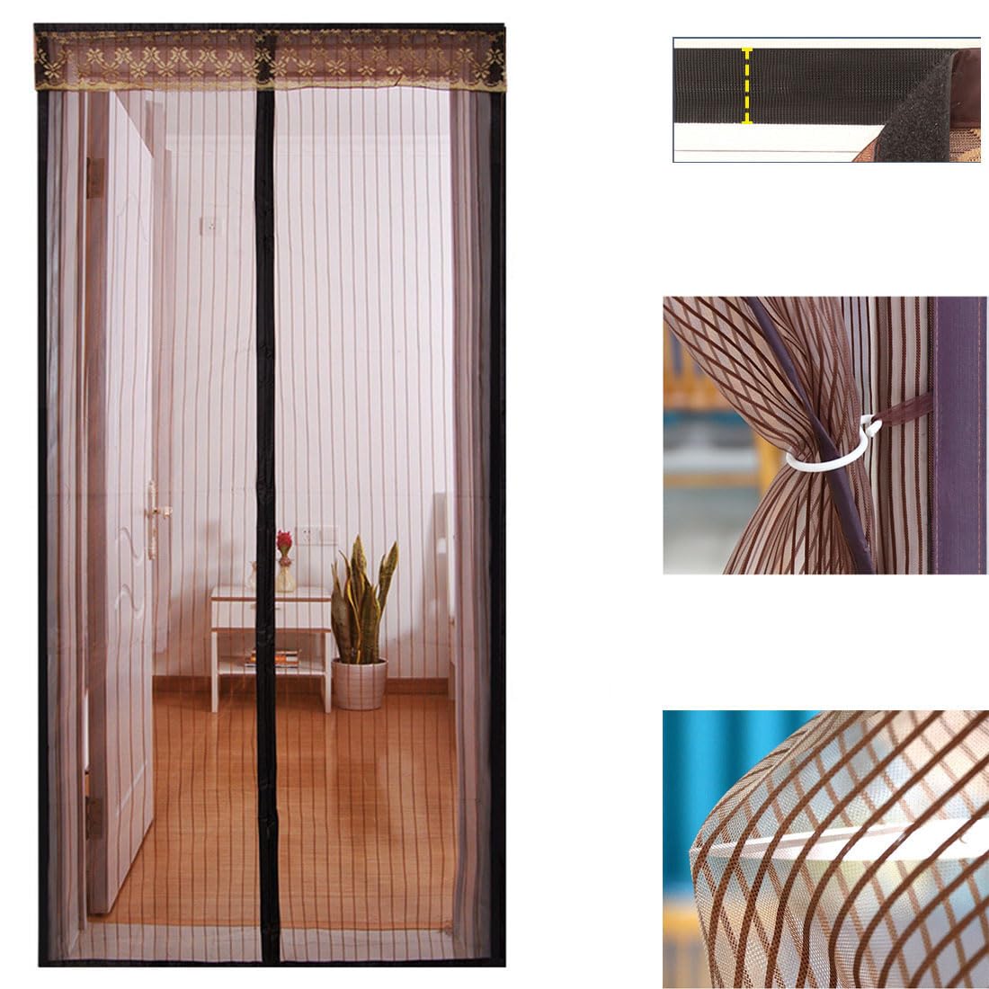 Magnetic Screen Door, Screen Door Mesh, Door Screen Magnetic Closure,Heavy Duty Mesh - Pet and Kid Friendly, Works with Front Doors, Sliding Doors(38"x82", Cafe)