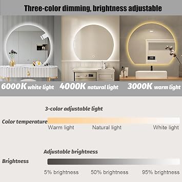 Half Moon LED Wall Mirror, Backlit Smart Vanity Mirror, Half Circle Shatter-Proof Bathroom Mirror, Lighted Makeup Mirror With 3 Colors And Dimmable Light(40x36cm/15.7x14.1in)